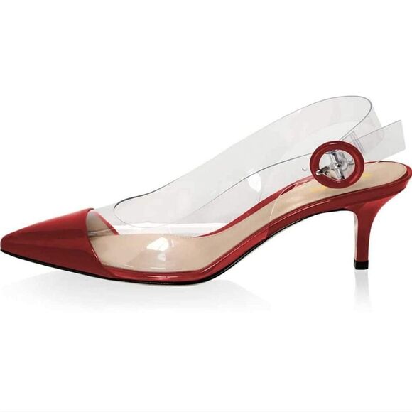 NIB YODEK Transparent Slingback Mid Kitten Heel Patent Leather Pumps Pointed Toe - Picture 2 of 9